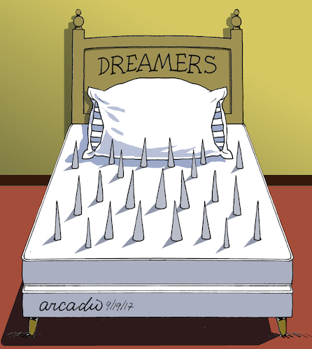 Cartoon: The nightmare of the Dreamers in (medium) by Cartoonarcadio tagged dreamers,usa,us,government,trump,immigrantes,the