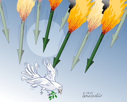 Cartoon: The peace of Middle East. (medium) by Cartoonarcadio tagged middle,east,peace,missiles,violencia,conflict,gaza,israel
