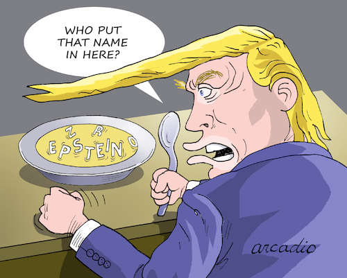 Cartoon: TRUMP AND THE ALPHABET SOUP OF T (medium) by Cartoonarcadio tagged trump,epstein,courts,america