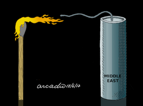 Cartoon: Trump lights the wick. (medium) by Cartoonarcadio tagged trump,middle,east,asia,palestinians,israel,usa