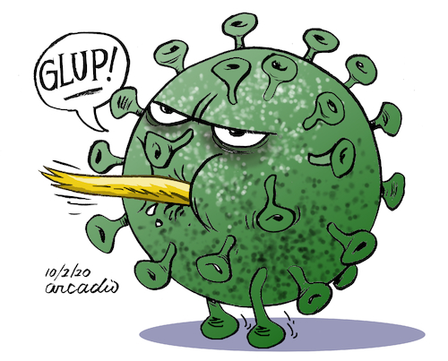 Cartoon: Trump trapped by Coronavirus. (medium) by Cartoonarcadio tagged covid,19,trump,us,president,health,pandemic