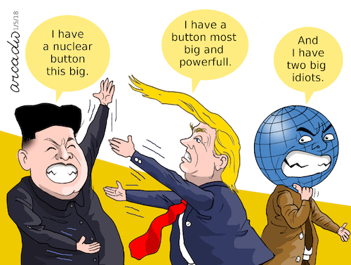 Cartoon: Two idiots. (medium) by Cartoonarcadio tagged trump,kim,jong,un,north,korea,south