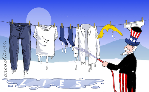 Cartoon: Washing the lies (medium) by Cartoonarcadio tagged trump,lies,us,president,govrnment,usa,america