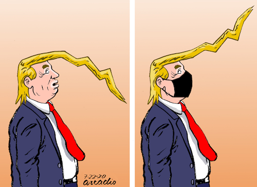 Cartoon: With mask and with no mask. (medium) by Cartoonarcadio tagged trump,presidential,run,democracy,political,parties,with,mask