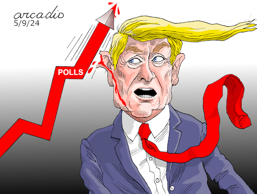 Cartoon: Wounded by the survey. (medium) by Cartoonarcadio tagged trump,kamala,us,elections