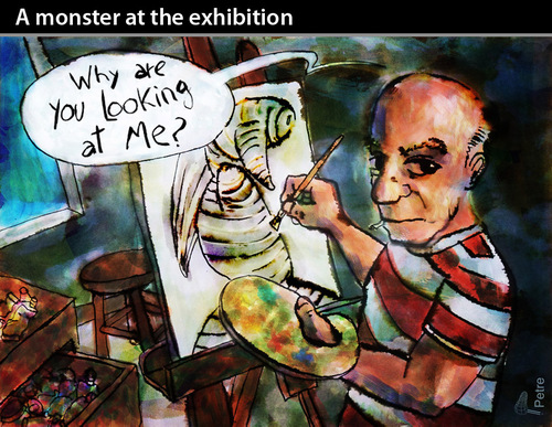 Cartoon: A monster at the exhibition (medium) by PETRE tagged picasso,art,modern,painting,exhibitions
