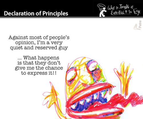 Cartoon: Declaration of Principles (medium) by PETRE tagged chatter,charlatan,babbler,prattler