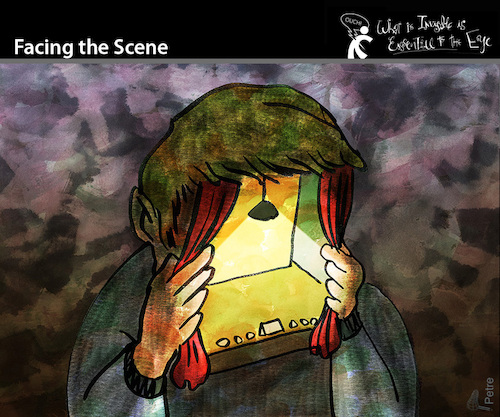 Cartoon: Facing the Scene (medium) by PETRE tagged scene,theater,gesicht,face
