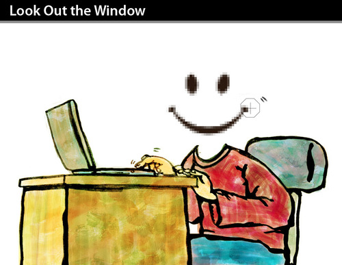Cartoon: Look out the window (medium) by PETRE tagged pc,computers,smile