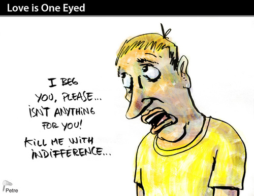 Cartoon: LOVE IS ONE EYED (medium) by PETRE tagged indifference,couples,marriage