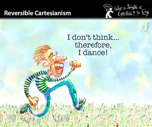 Cartoon: Reversible Cartesianism (medium) by PETRE tagged cartesianism,rationalism,dancing