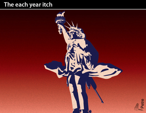 Cartoon: THE EACH YEAR ITCH (medium) by PETRE tagged liberty,of,statue,usa,invasions,war