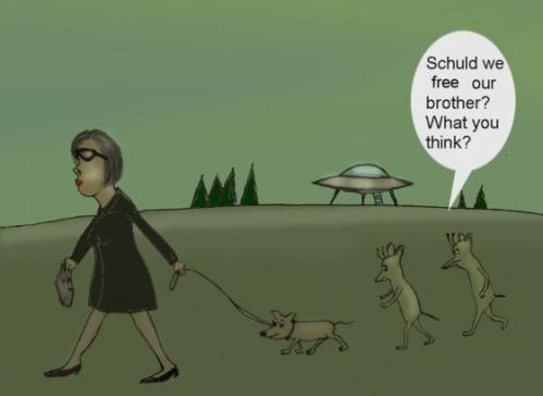 Cartoon: Alien company (medium) by Hezz tagged dog,aliens,ufo,toughts