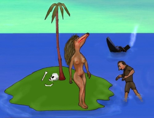Cartoon: Saved. (medium) by Hezz tagged creature,island,skull