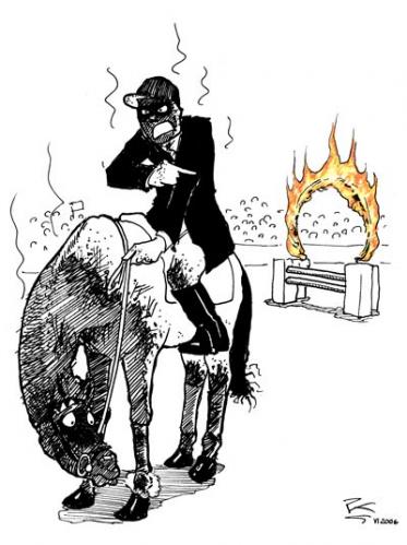 Cartoon: Feuerreiter (medium) by Peter Knoblich tagged sport,reiten,pferd,reiter,feuer,mut