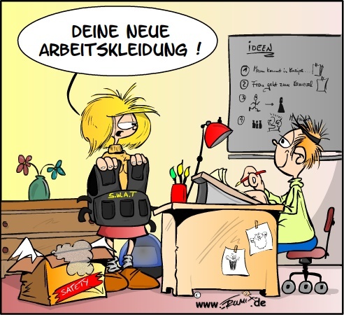 Cartoon: Arbeitskleidung (medium) by Trumix tagged karikaturist,zeichner,sicherheit,schutz,angst,karikaturist,zeichner,sicherheit,schutz,angst