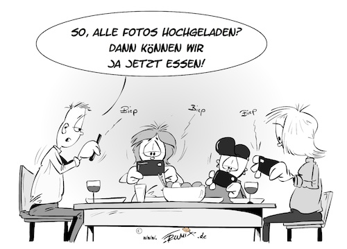 Cartoon: Biep  biep  biep (medium) by Trumix tagged smartphone,facebook,essen,bilder,hochladen,social,media,biep,smartphone,facebook,essen,bilder,hochladen,social,media