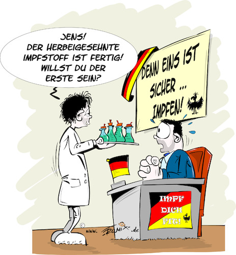 Cartoon: Der neue Impfstoff ist da (medium) by Trumix tagged corona,hotline,verdacht,panik,hamsterkäufe,vorratskäufe,virus,kontaktsperre,spahn,drosten,corona,hotline,verdacht,panik,hamsterkäufe,vorratskäufe,virus,kontaktsperre,spahn,drosten