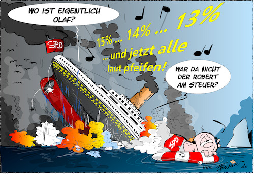 Cartoon: Der Untergang der SPD (medium) by Trumix tagged titanic,spd,eisberg,wahlen,europawahl,steuermann,olaf,scholz,habeck,der,titanic,spd,eisberg,wahlen,europawahl,steuermann,olaf,scholz,habeck