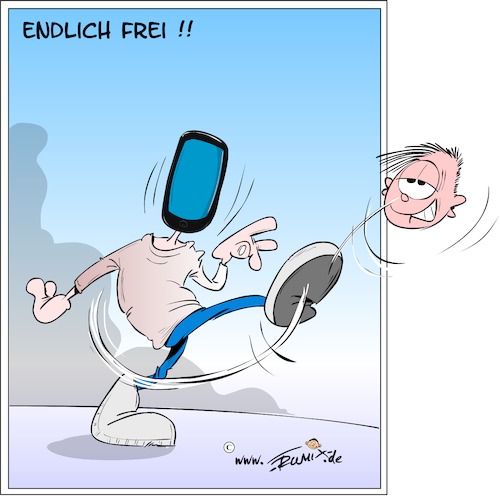 Cartoon: Endlich frei (medium) by Trumix tagged smartphone,handy,freiheit,entlastung,künstliche,intelligenz,ki,smartphone,handy,freiheit,entlastung,künstliche,intelligenz,ki