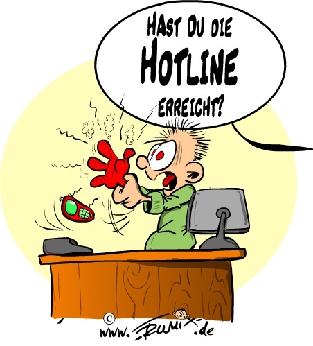Cartoon: Hotline (medium) by Trumix tagged hotline,service,callcenter,computer,hilfe,pc,trummix,technik,wirtschaft,kunden,kundenservice,geld,warteschleife
