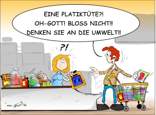 Cartoon: Plastikmuell (medium) by Trumix tagged plastik,muell,kunstoff,tueten,verpackung,trummix,plastik,muell,kunstoff,tueten,verpackung,trummix,aldi,einkauf,einkaufen,einkaufswagen,tasche