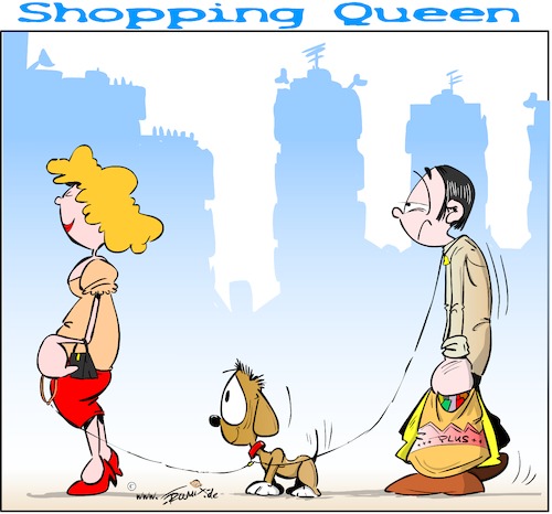 Cartoon: Shopping queen (medium) by Trumix tagged shopping,queen,einkaufen,konsum,geld,einkaufsmeile,beziehung,hund,ehe,ehepaar,shopping,queen,einkaufen,konsum,geld,einkaufsmeile