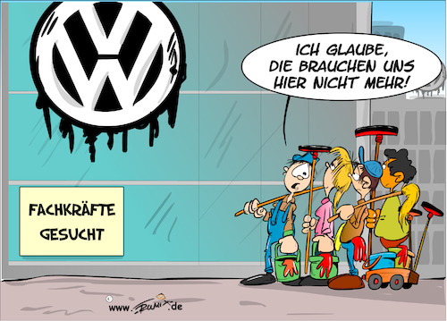 Cartoon: Stellenabbau bei VW (medium) by Trumix tagged vw,entlassungen,stellenabbau,wirtschaftswunder,doppelwumms,deindustralisierung,gruene,transformation,fachkraefte,fachkraeftemangel,vw,entlassungen,stellenabbau,wirtschaftswunder,doppelwumms,deindustralisierung,gruene,transformation,fachkraefte,fachkraeftemangel