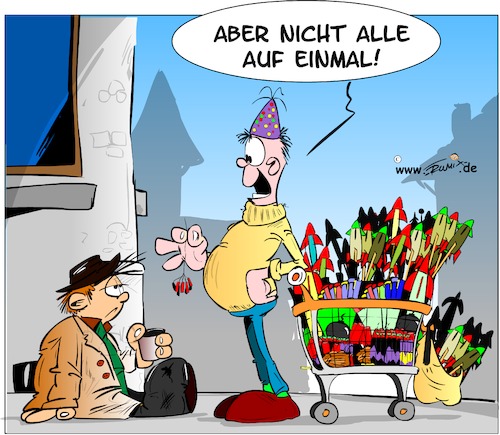 Cartoon: Teilen macht Freude (medium) by Trumix tagged silvester,neujahr,feiern,raketen,knaller,boeller,bomben,feuerwerk,silvester,neujahr,feiern,raketen,knaller,boeller,bomben,feuerwerk,betteln