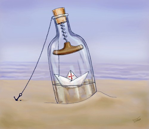 Cartoon: Message in Bottle (medium) by gartoon tagged bottle,in,message