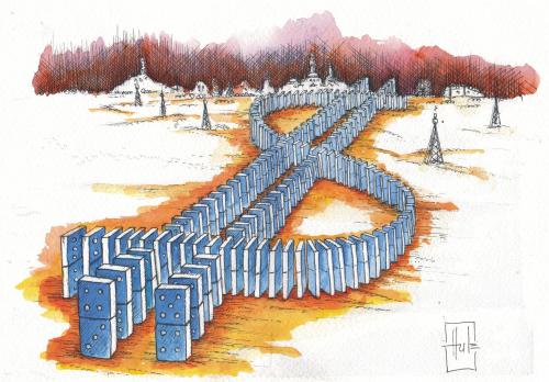 Cartoon: domino (medium) by Hule tagged war