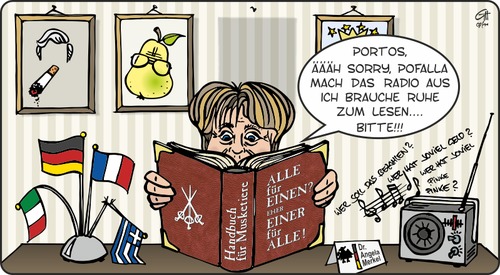 Cartoon: Alle für Einen? Einer für Alle (medium) by GmeetsD tagged merkel,griechenland,eu,bündnis,alle,für