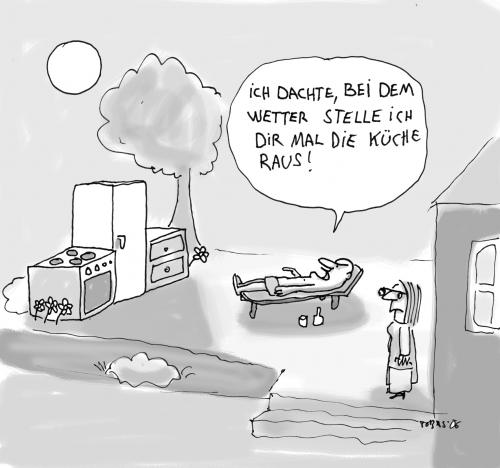 Cartoon: Küche (medium) by Tobias Schülert tagged küche,küche,haushalt,hausarbeit,kochen,mann,frau,beziehung,partnerschaft,ehe,ehepaar,faulheit,faul,rollenverteilung,hausfrau