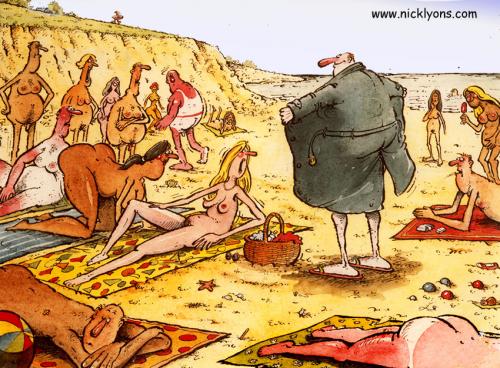 Cartoon: Beach cartoon (medium) by Nick Lyons tagged beach,cartoon,nick,lyons,flasher,seaside,funny,people,nude