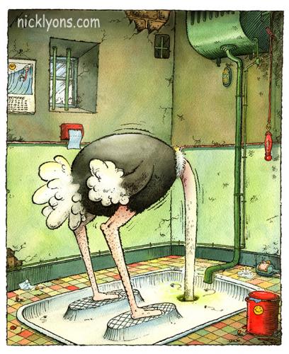 Cartoon: French Loo 4 (medium) by Nick Lyons tagged cartoonist,animals,animal,lyons,nick,ostrich,france,humour,toilet,loo