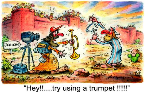 Cartoon: Religion cartoon (medium) by Nick Lyons tagged history,castle,cartoon,trumpets,music,religion