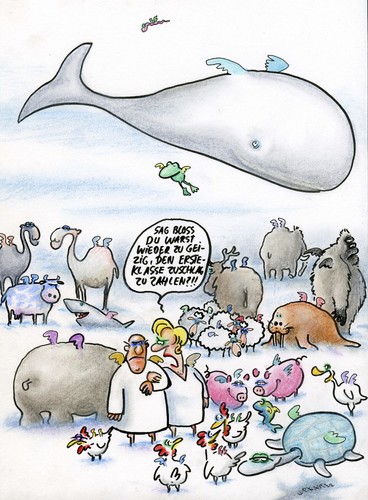 Cartoon: first class heaven (medium) by Petra Kaster tagged himmel,tiere,gesellschaft,klassengesellschaft,jenseits,sozialgerechtigkeit,sozialstaat