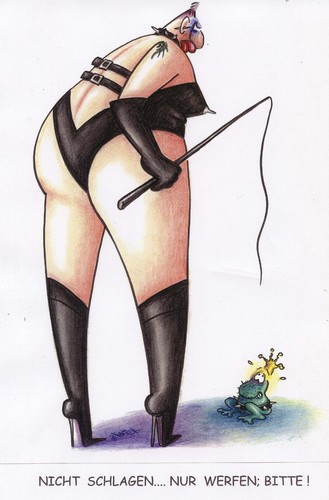 Cartoon: sm frosch (medium) by Petra Kaster tagged rotlichtszene,dominas,maso,sado,clubs,liebesspiele,frösche,märchen,liebe,paarbeziehung,beziehung,frau,frauen,sex,domina,frosch,froschkönig,frösche,liebesspiele,liebesspiel,märchen,liebe,schlagen,gewalt