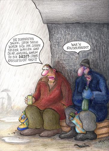 Cartoon: Sonderangebot (medium) by Petra Kaster tagged schwache,sozial,randgruppen,billigpreisesekbstverantwortung,preispolitik,rabatte,sonderangebote,reinkarnation,wiedergeburt,buddhismus,opdachlose,streetpeople,cartoon,cartoons,obdachlose,buddhismus,wiedergeburt,reinkarnation,sonderangebote,sonderangebot,rabatte,rabatt,preispolitik,preise,geld,handel,verkauf,buddhist,leben,philosophie,penner,arm,armut,existenz,glaube,religion