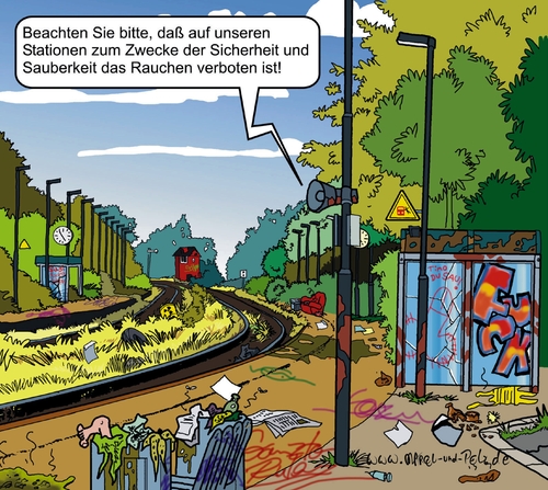 Cartoon: Rauchfreier Bahnhof (medium) by Marcel und Pel tagged bahn,bahnhof,sauberkeit,rauchverbot,nichtraucherschutz,verwahrlosung,verwahrlosung,nichtraucherschutz,rauchverbot,sauberkeit,bahnhof,bahn,rauchen,raucher,nichtraucher,verbote