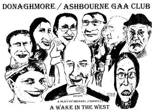 Cartoon: A Wake in the West (medium) by jjjerk tagged wake,in,the,west,michael,ginnelly,barry,cartoon,caricature,play,irish,ireland