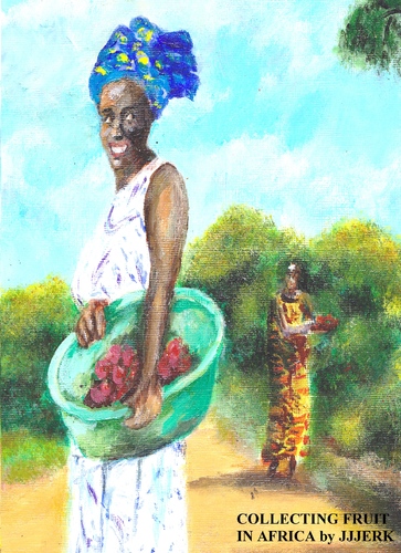 Cartoon: Collecting fruit in Africa (medium) by jjjerk tagged africa,woman,green,fruit,cartoon,caricature