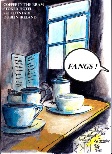 Cartoon: Fangs (medium) by jjjerk tagged blue,fangs,fang,joke,caricature,225,clontarf,hotel,cartoon,stoker,bram,window,table
