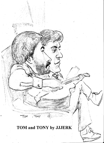 Cartoon: Tom and Tony (medium) by jjjerk tagged tom,tony,wexford,offaly,ireland,irish,music,guitar,singing,song,cartoon,caricature
