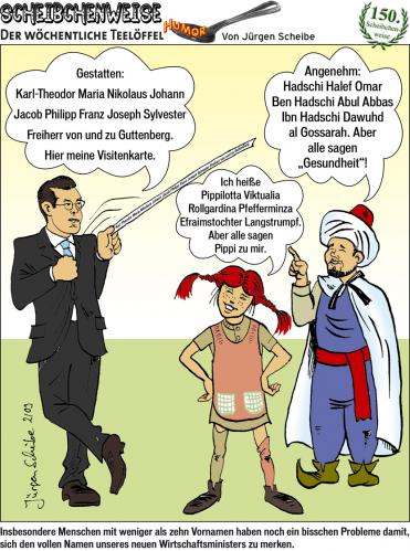 Cartoon: Hadschi Pippi von und zu... (medium) by Scheibe tagged zu,guttenberg,wirtschaftsminister