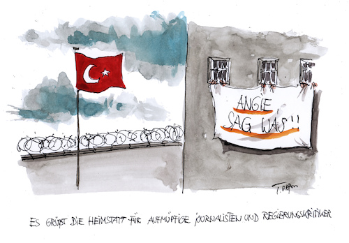 Cartoon: angie sag was (medium) by plassmann tagged merkel,türkei,erdogan,demokratie
