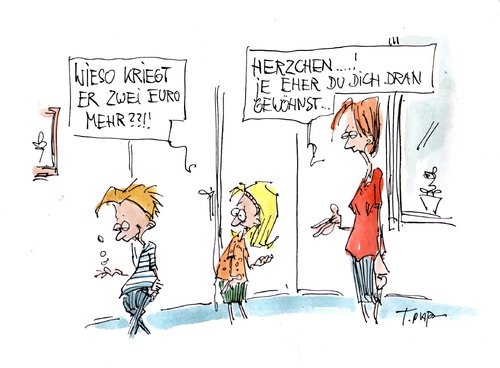 Cartoon: no title (medium) by plassmann tagged verdienst,geschlechter,gleichstenllung,emanzipation