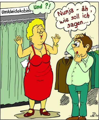 Cartoon: Die Anprobe (medium) by MiS09 tagged anprobe,einkaufen,kleiderkauf,konfektionsgrößen,übergewicht,diät