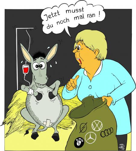 Cartoon: Merkels Konjunkturpakete (medium) by MiS09 tagged staatshilfen,konjunkturpaket,autoindustrie,opel,krise,merkel