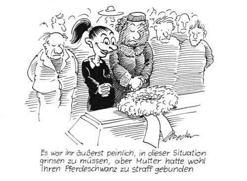 Cartoon: Beerdigung (medium) by Michael Becker tagged grab,trauer,kranz,friedhof,pferdeschwanz,mutter